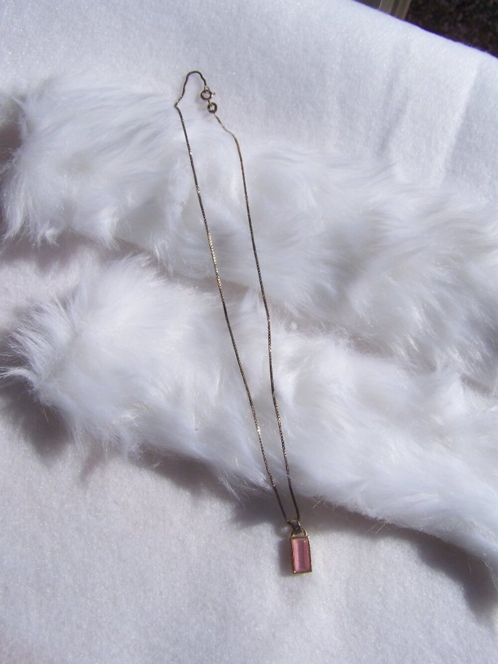 **Moving Sale** Antique Gold Faux Finish Pink Rectangle Necklace